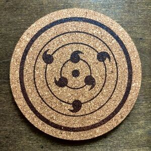 Naruto Sasuke 6 Tomoe Rinnegan Laser Engraved Cork Coaster